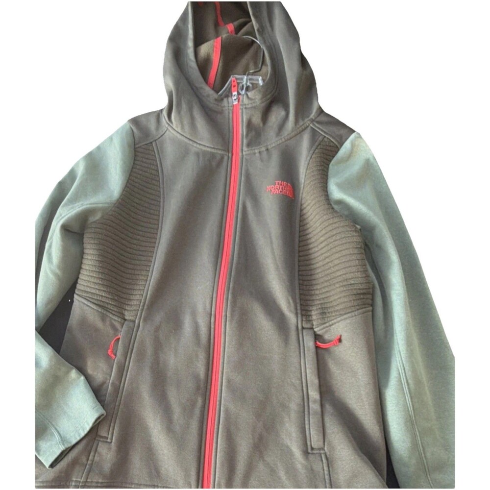 The North Face Women's Full Zip Fleece Hoodie Gray Green Red M Polyester